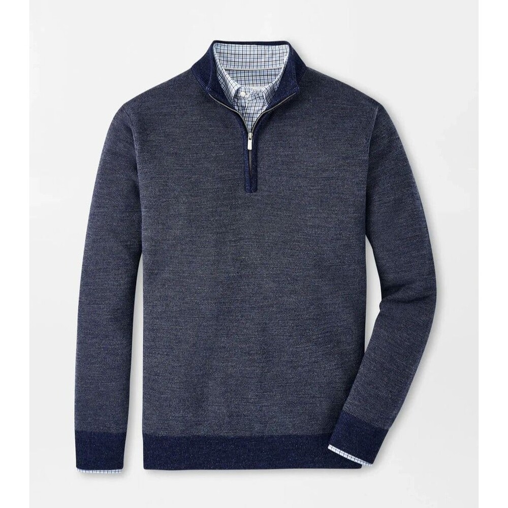 PETER MILLAR Sweater Mens Small Navy Quarter Zip Merino Birdseye BREAKER $275
